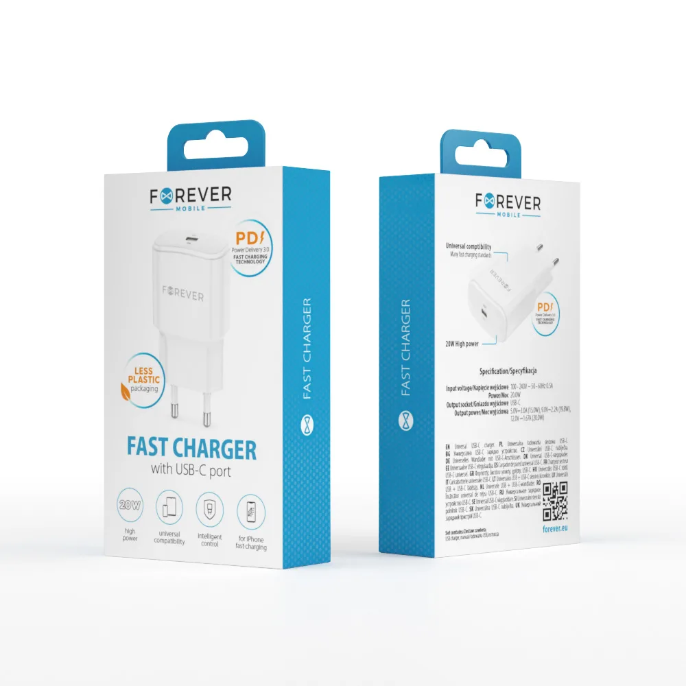 Forever TC-01-20C PD QC charger 1x USB-C 20W white