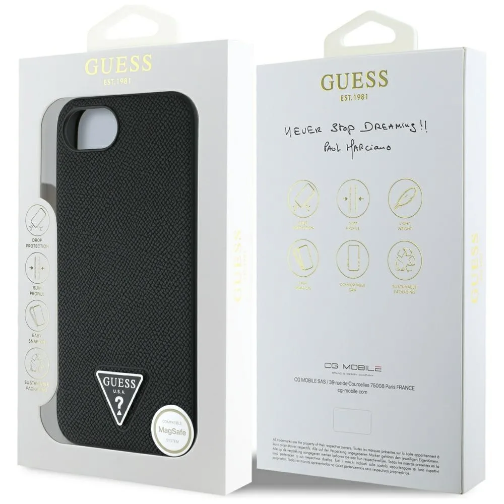 Guess HC MagSafe Grained PU Triangle Logo Case for iPhone 16e Black
