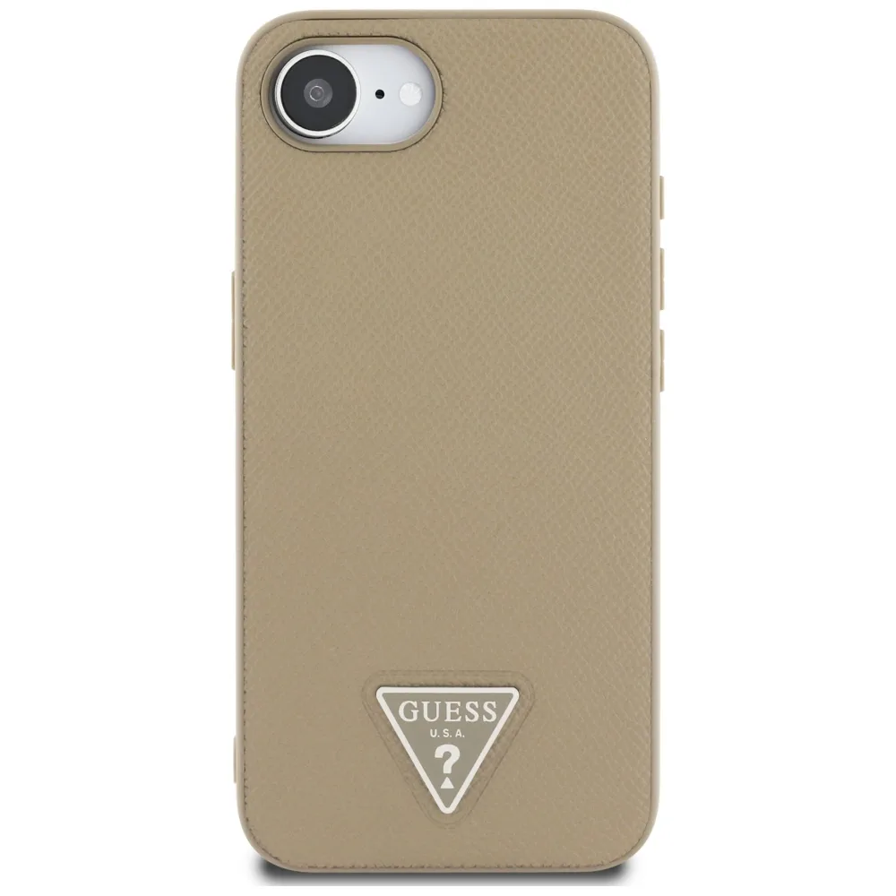 Guess HC MagSafe Kornig PU Triangel-logo-fodral för iPhone 16e Brun