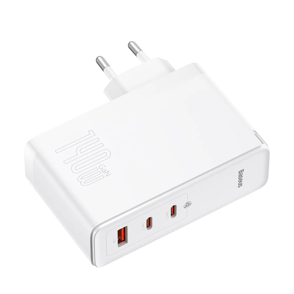 Baseus wall charger GaN5 Pro PD 140W 2x USB-C 1x USB white + USB-C – USB-C 240W cable