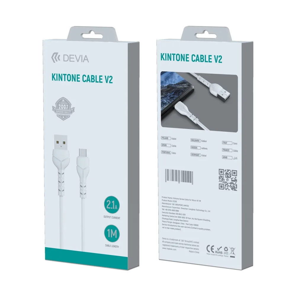 Devia cable Kintone EC145 USB – USB-C 1,0 m 2,1A white