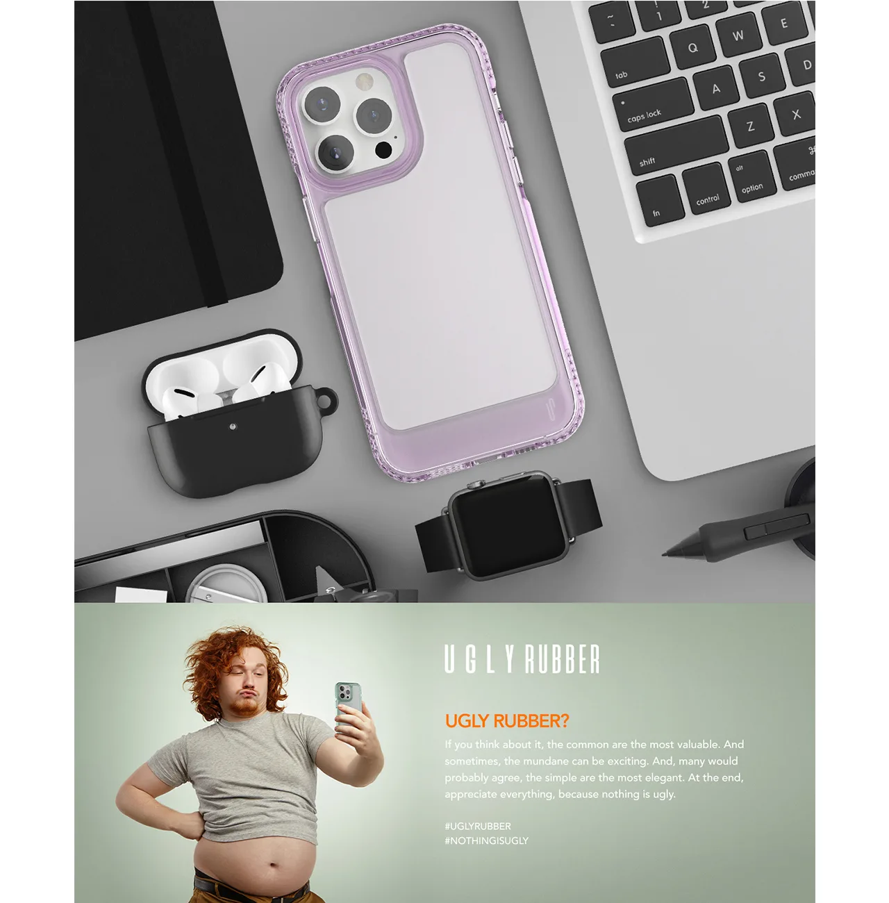 Ugly Rubber UMODEL-fodral för iPhone 15 Pro 6,1″ klarrosa