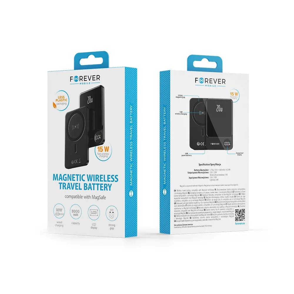 Forever wireless power bank MATB-200 20W PD 5000 mAh magnetic black