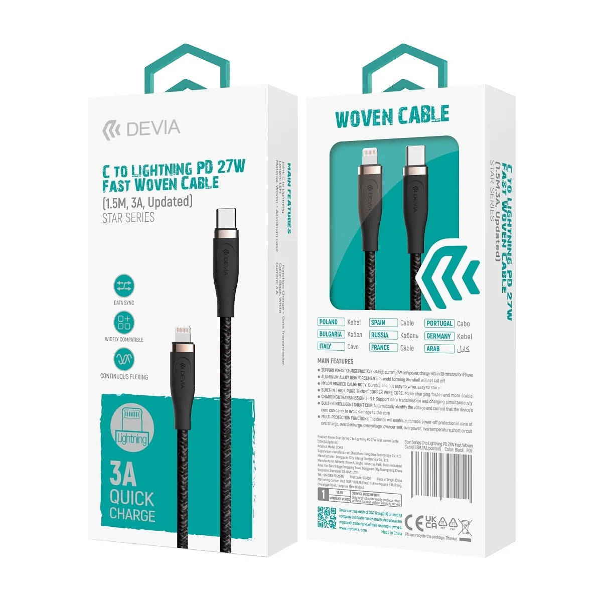 Devia cable Star EC418 PD USB-C – Lightning 1,5 m 27W 3A white
