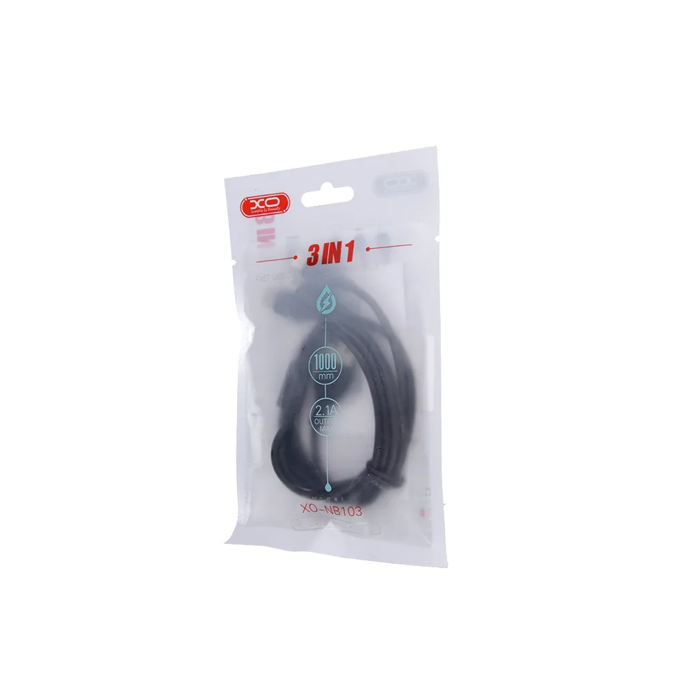 XO-kabel NB103 3-i-1 USB – Lightning + USB-C + microUSB 1,0 m 2,1A svart
