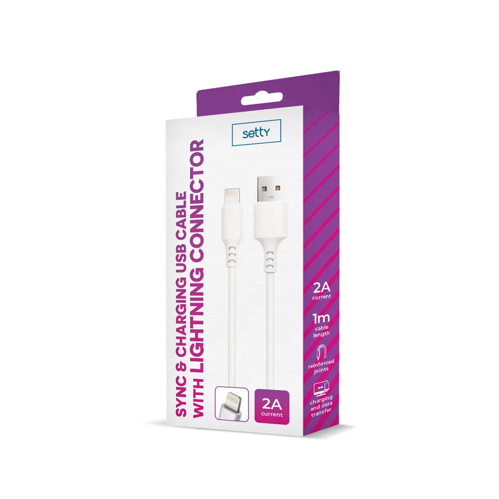 Setty USB-kabel – Lightning 1,0 m 2A vit NY