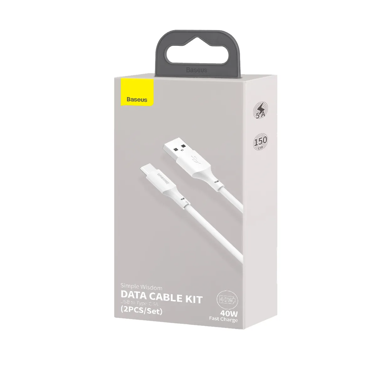 Baseus cable Simple Wisdom USB – USB-C 1,5 m 5A white 2 pcs