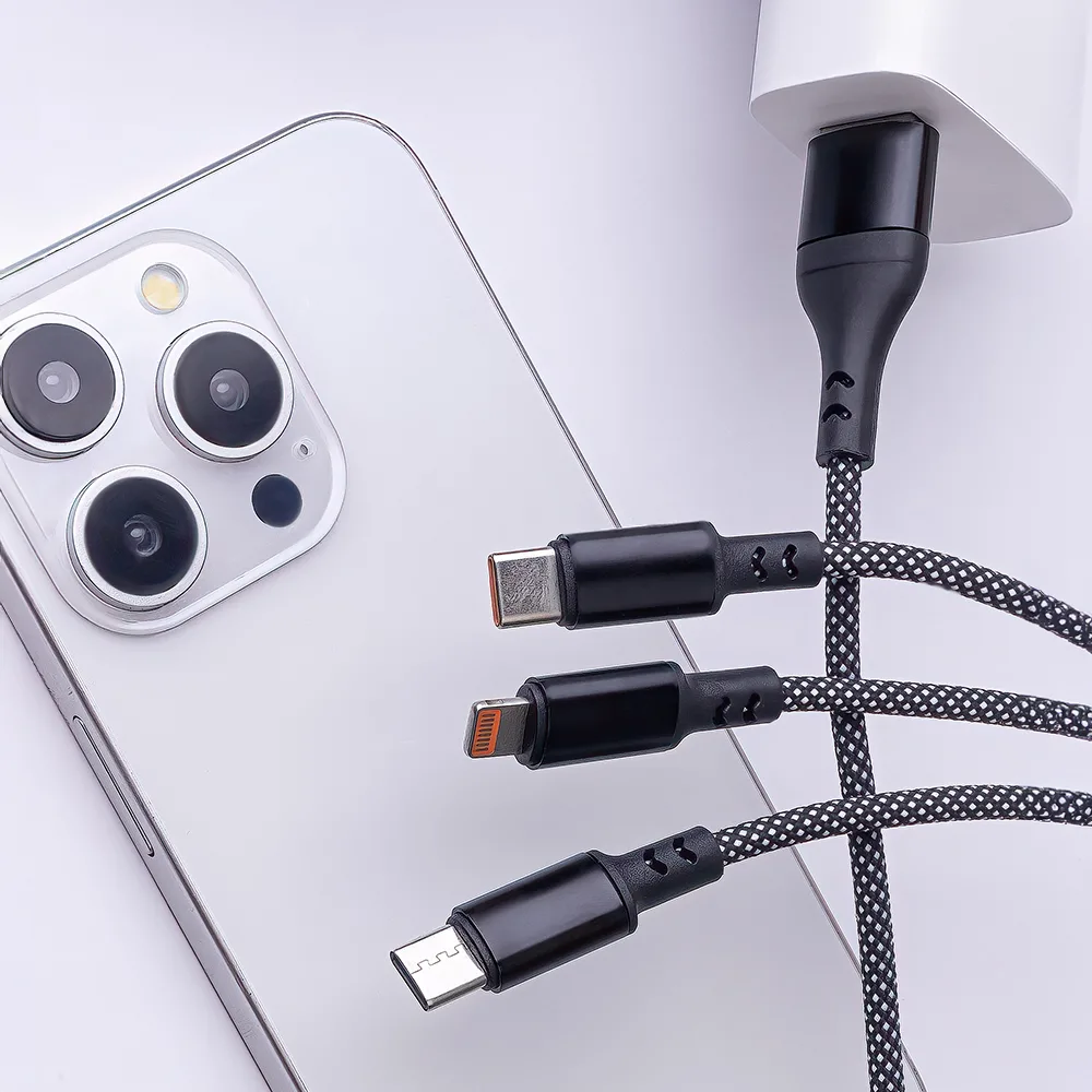 Maxlife ALLin1 cable USB + USB-C – Lightning + 2x USB-C 1,0 m 66W black