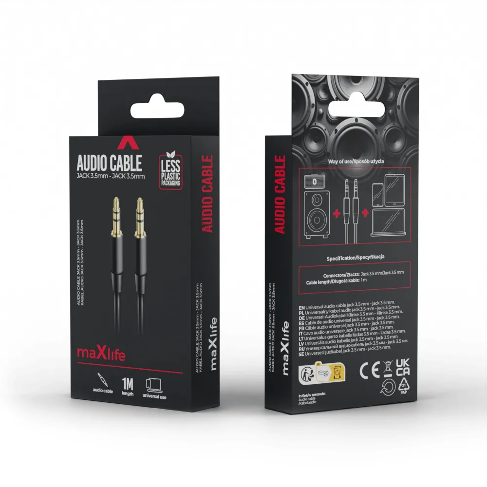 Maxlife ljudkabel 3,5 mm jack – 3,5 mm jack 1 meter svart