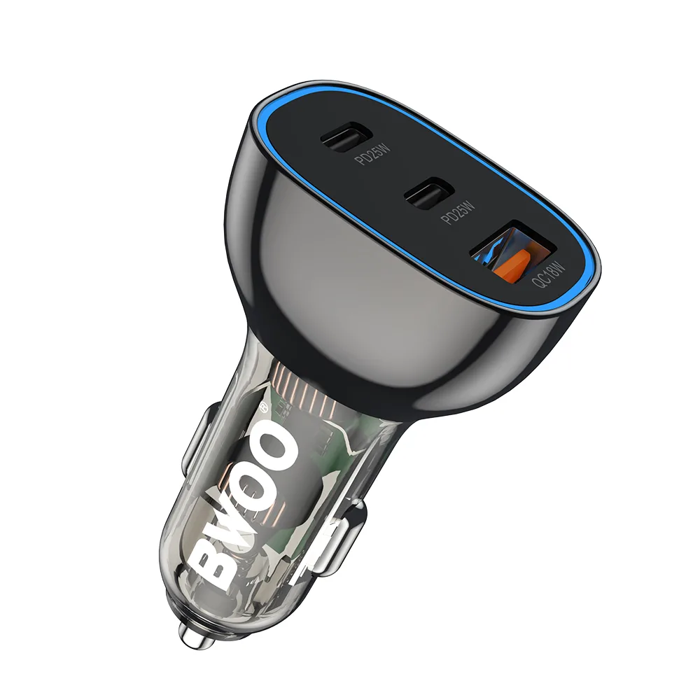 BWOO PD car charger 2x USB-C port + USB-A 68W black