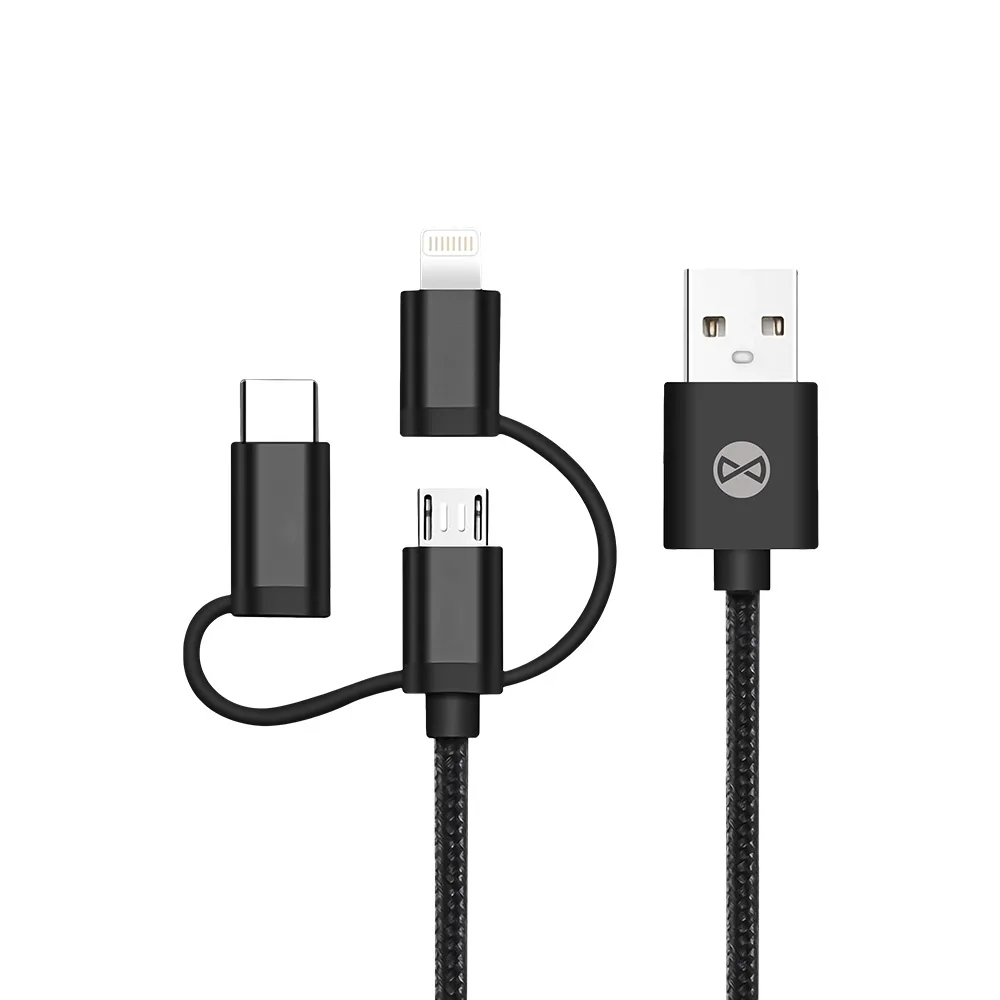 För alltid 3in1-kabel USB – Lightning + USB-C + microUSB 1,0 m 1,5A svart