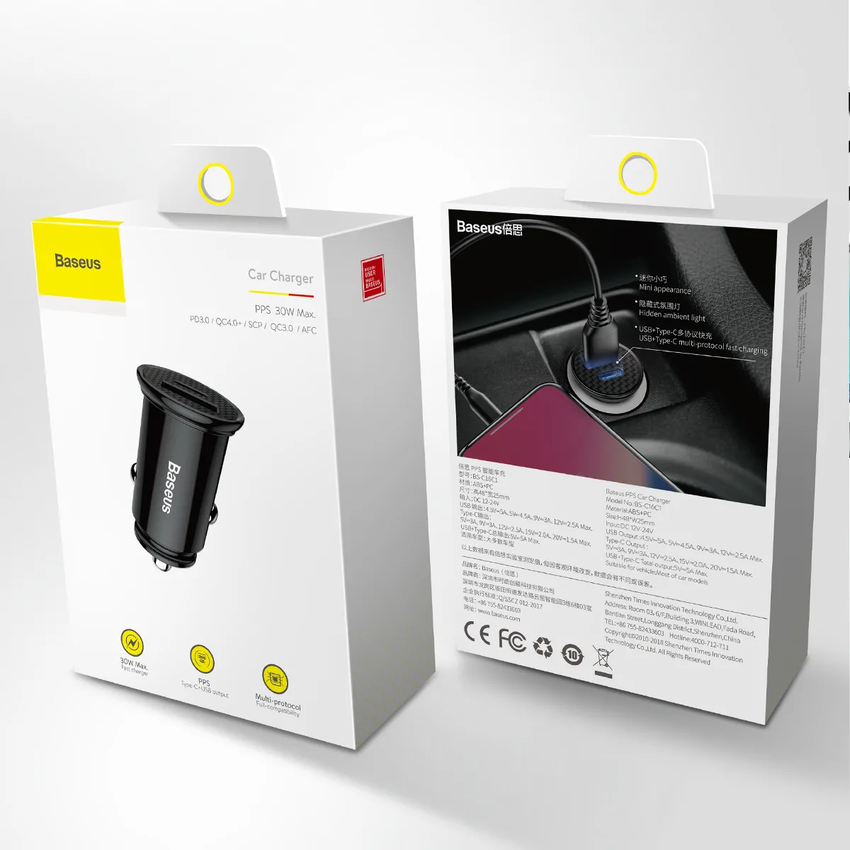 Baseus Circular Plastic QC 3.0 PD car charger 1x USB-C – USB port 30W black
