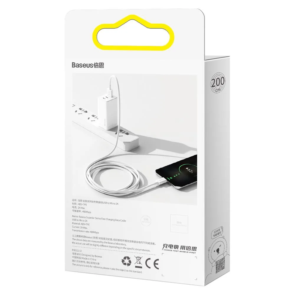 Baseus cable Superior USB – microUSB 2,0 m 2,0A white