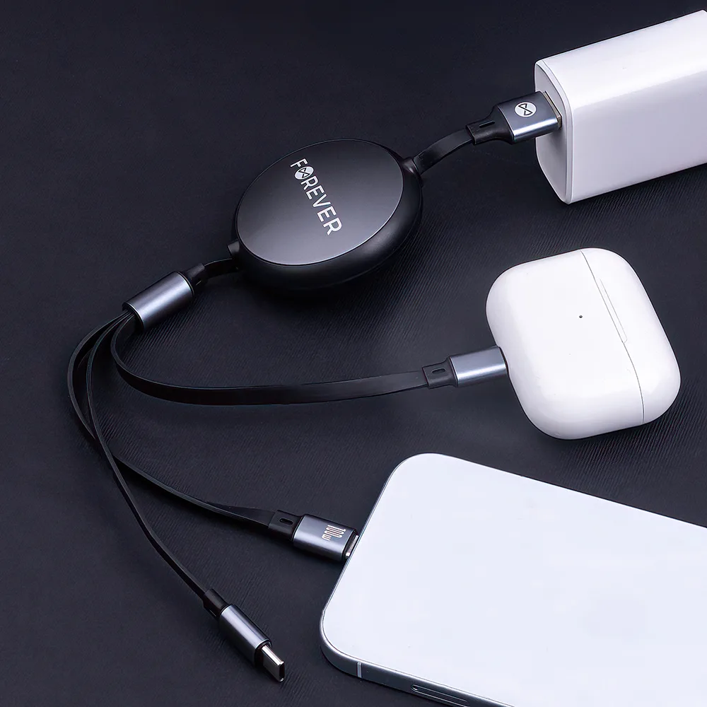Forever 3in1 cable USB – Lightning + 2x USB-C 1,2 m 100W black