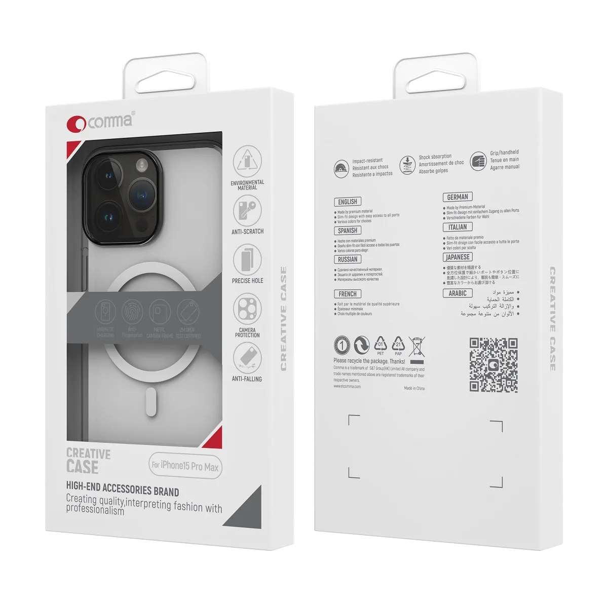 Kommafodral Hard Jacket Mag för iPhone 15 Plus transparent antibakteriell