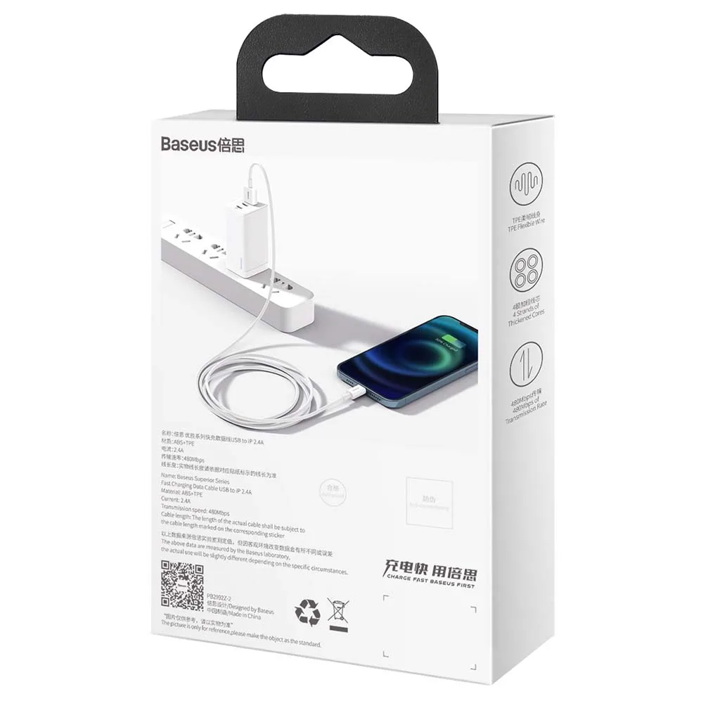 Baseus cable Superior USB – Lightning 2,0 m 2,4A white