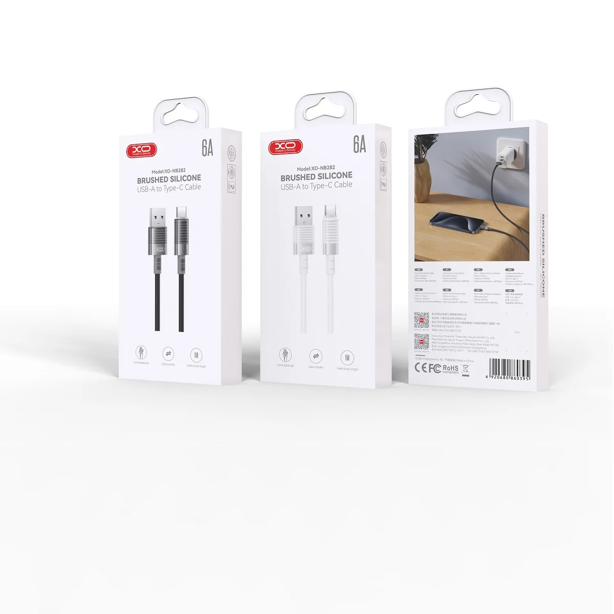 XO-kabel NB282 USB – USB-C 1,0 m 6A vit