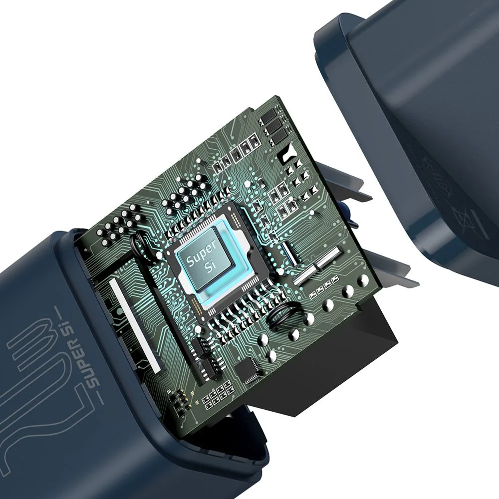 Baseus väggladdare Super Si PD 20W 1x USB-C blå + USB-C – Lightning-kabel
