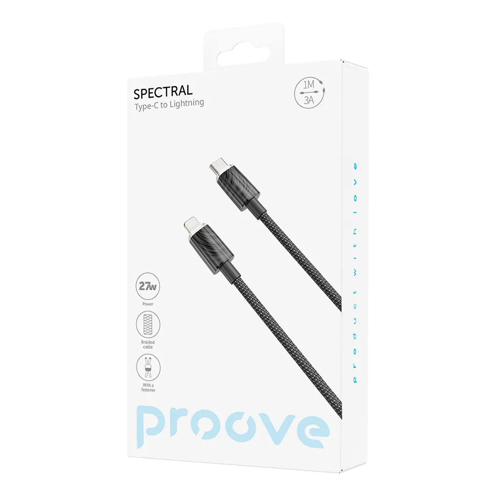 Proove-kabel Spectral USB-C – Lightning 1m 3A svart