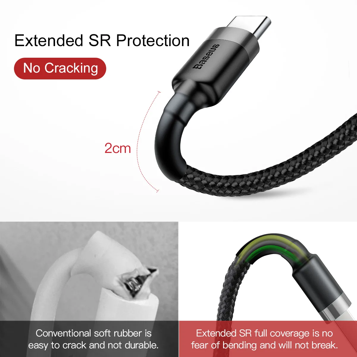 Baseus sladd Cafule USB – USB-C 1,0 m 3A grå-svart