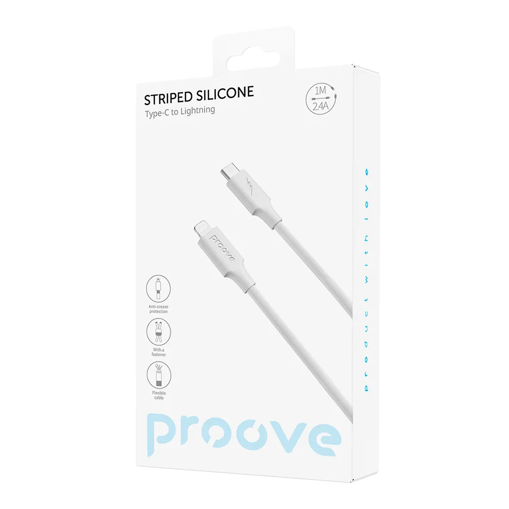 Proove-kabel Striped Silicone USB-C – Lightning 1m 3A vit