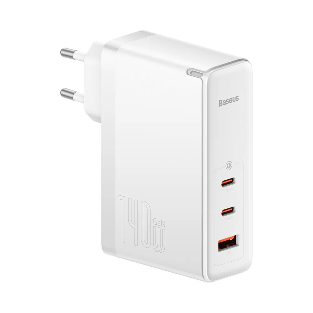 Baseus wall charger GaN5 Pro PD 140W 2x USB-C 1x USB white + USB-C – USB-C 240W cable