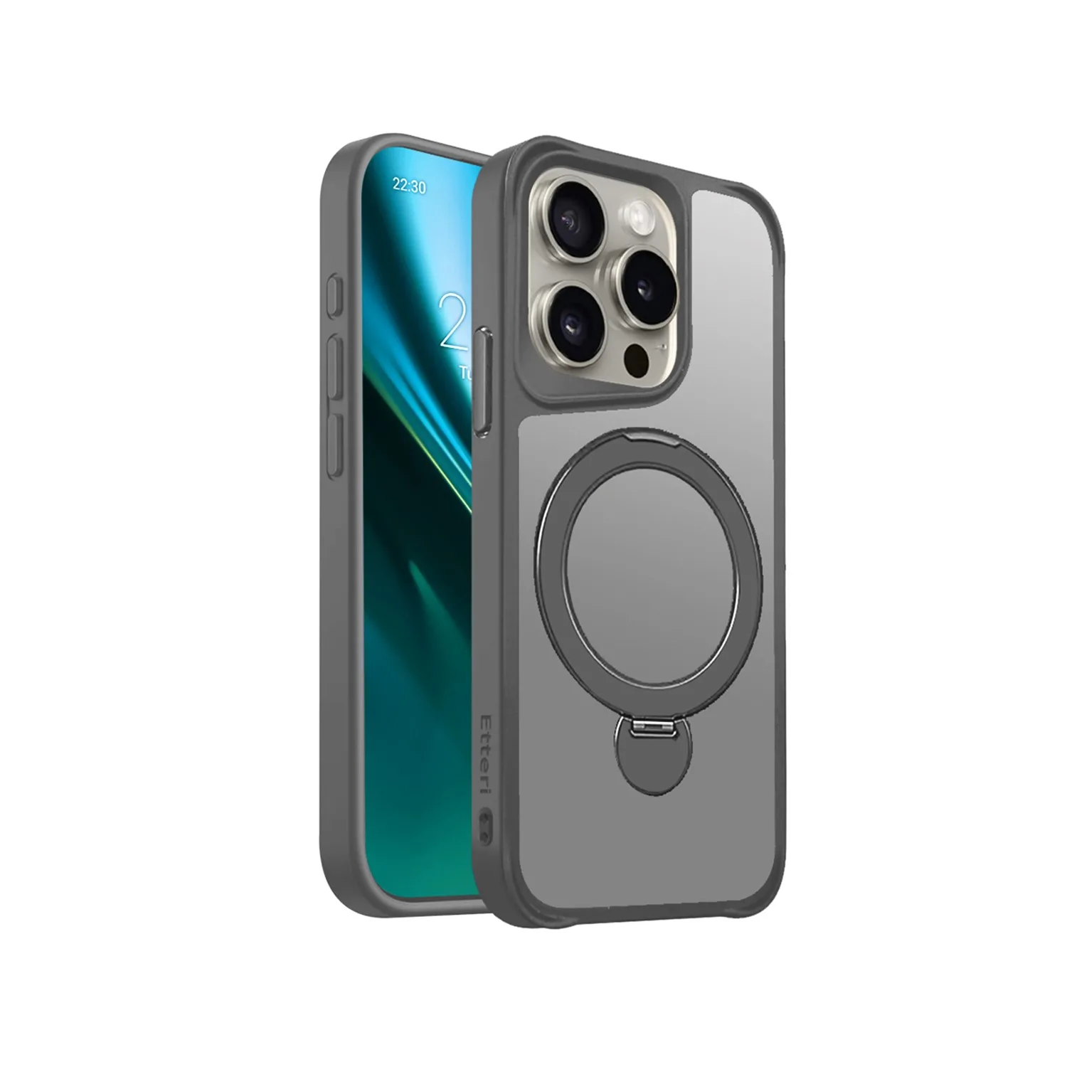 Etteri Matt Mag Ring-fodral för iPhone 15 Pro 6,1″ grå