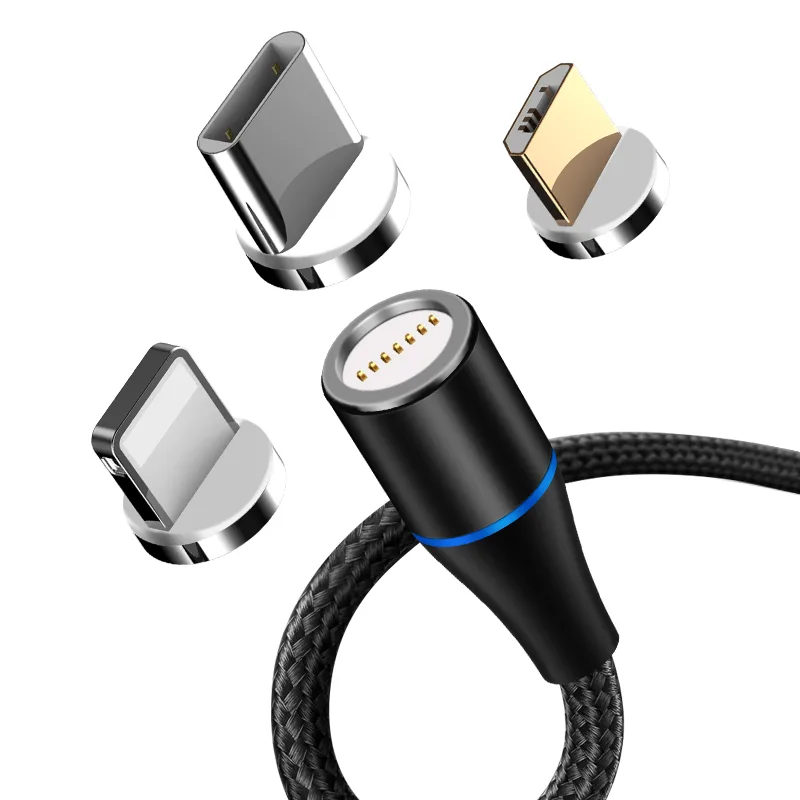 Maxlife MXUC-03 magnetkabel USB – Lightning + USB-C + microUSB 1,0 m 3A svart nylon
