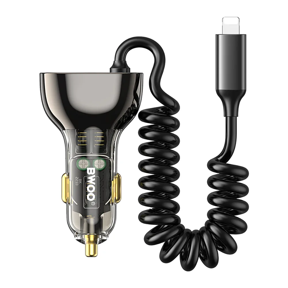 BWOO CC96L 30W PD car charger 1x USB-C 1x USB port with lightning cable gray
