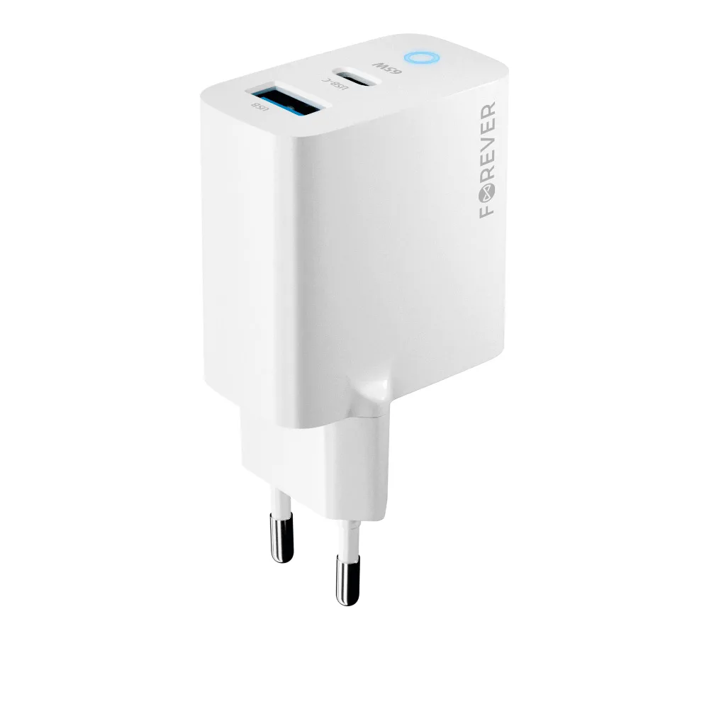 Forever TC-06-65AC GaN PD QC charger 1x USB-C 1x USB 65W white