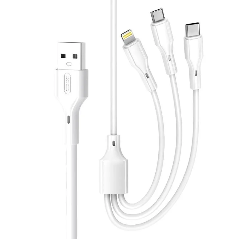 XO-kabel NB230 3w1 USB – Lightning + USB-C + microUSB 1,0m 2,4A vit