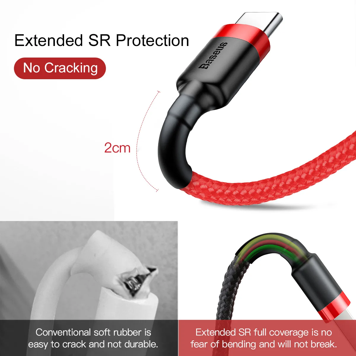 Baseus cable Cafule USB – USB-C 1,0 m 3A red