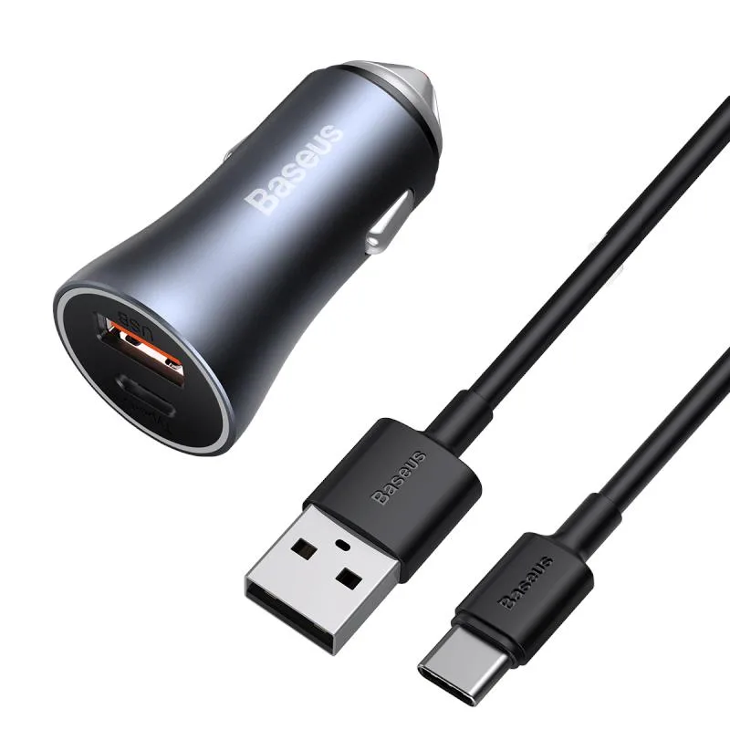 Baseus car charger Golden Contactor Pro 1x USB 1x USB-C QC 40W black + cable USB – USB-C 5A