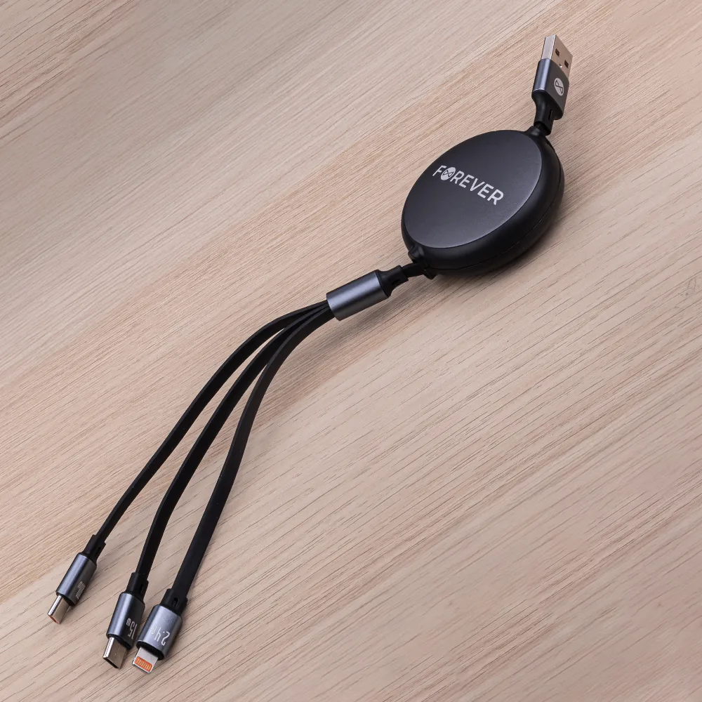 Forever 3in1 cable USB – Lightning + 2x USB-C 1,2 m 100W black