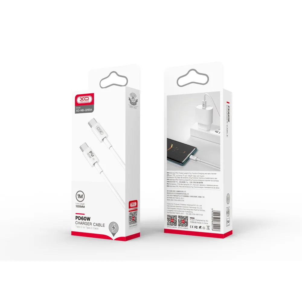 XO cable NB-Q190A PD USB-C – USB-C 1,0m 60W white