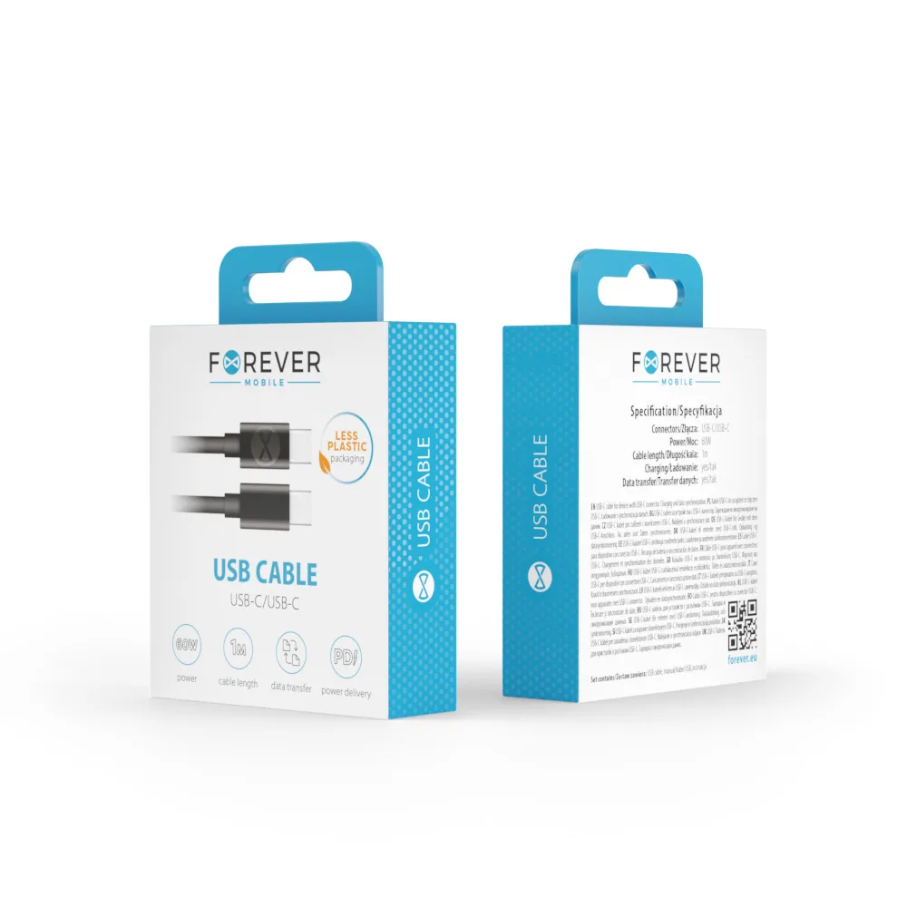 Forever cable USB-C – USB-C 1,0 m 60W black