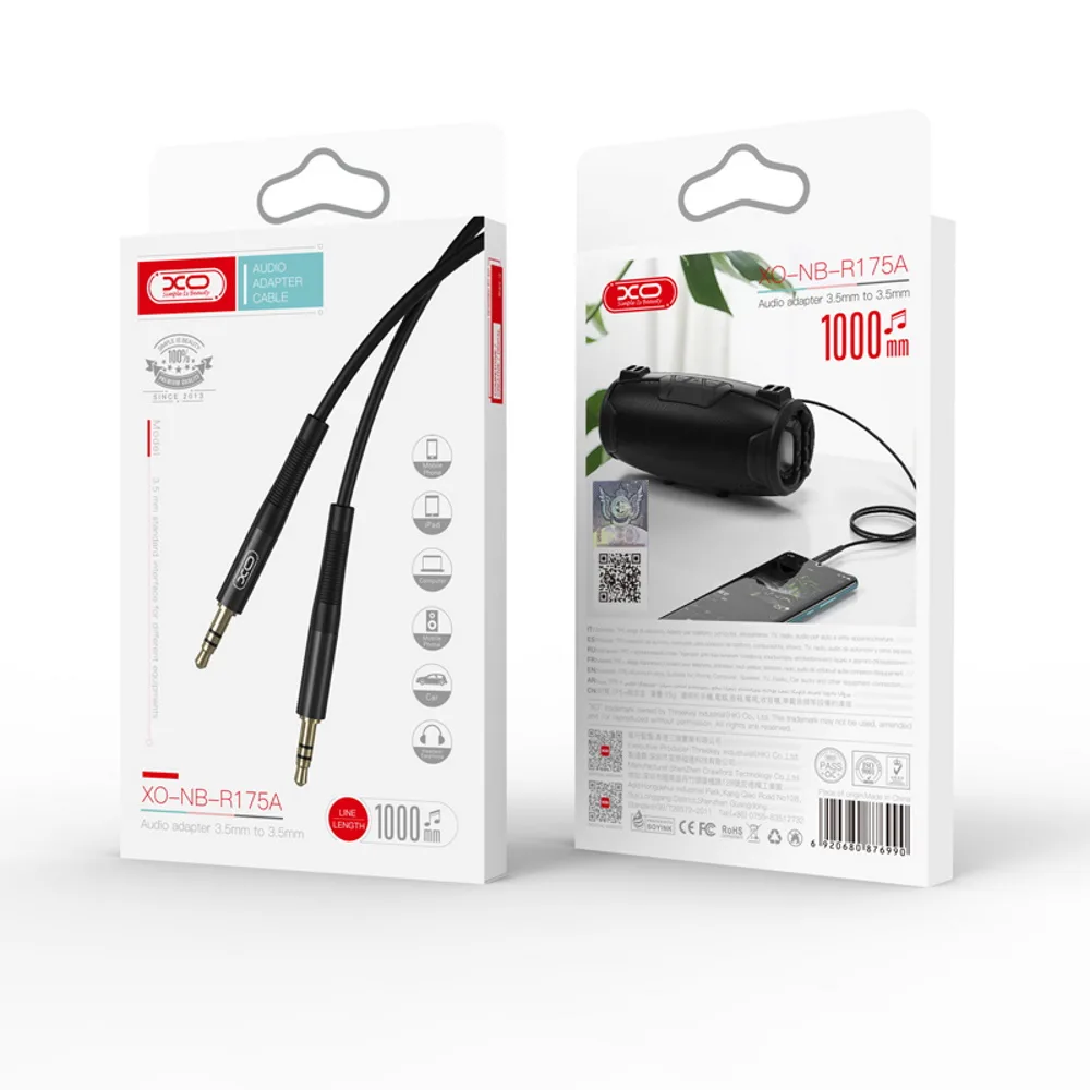 XO-kabel audio NB-R175A jack 3,5 mm – jack 3,5 mm 1,0 m svart