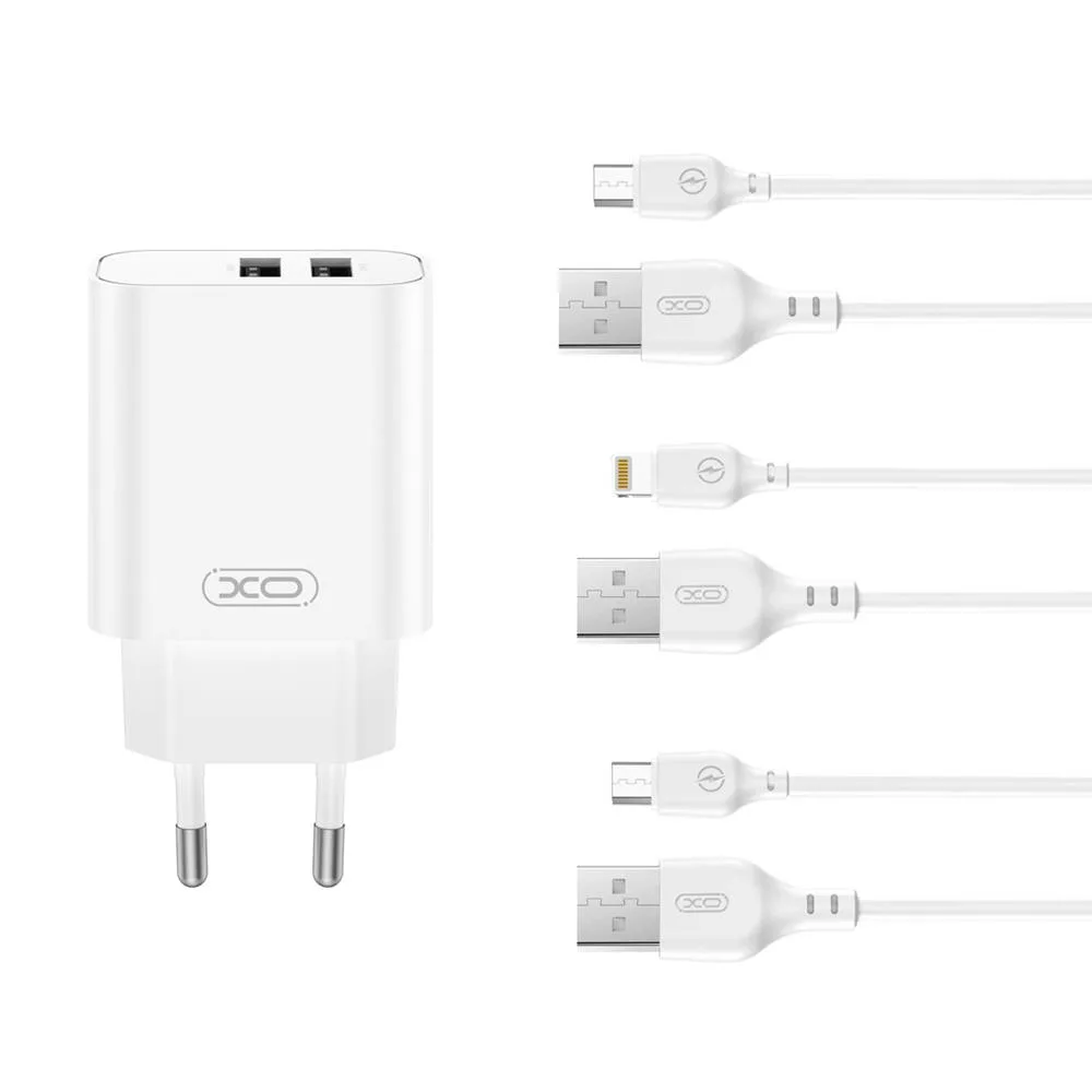 XO wall charger CE34 2x USB 2,4A white + USB-C cable