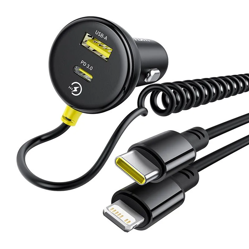 Baseus PD bilopladdare 1x USB-C – USB-A-port 60W svart