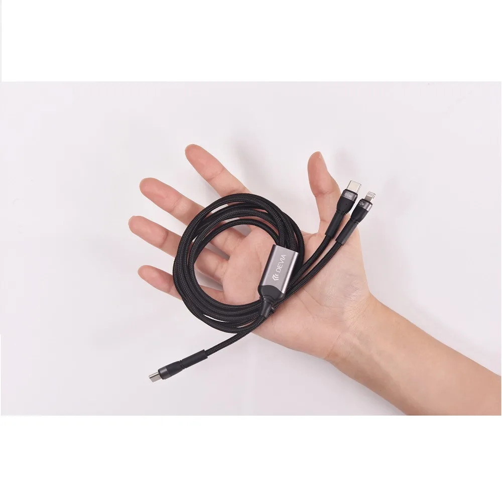 Devia 2in1-kabel Extreme EC648 USB-C + USB-C – Lightning 1,2 m 3A svart