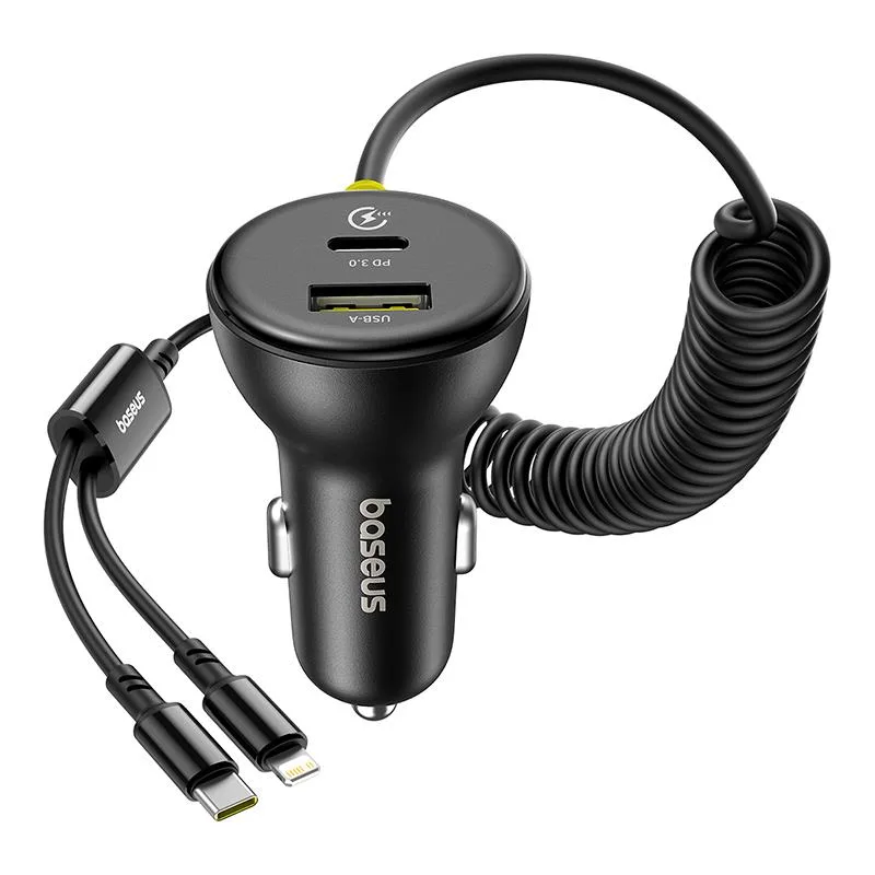 Baseus PD bilopladdare 1x USB-C – USB-A-port 60W svart