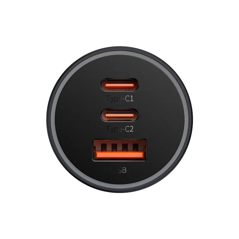 Baseus car charger Golden Contactor Pro Triple Fast 1x USB 2x USB-C 65W dark gray
