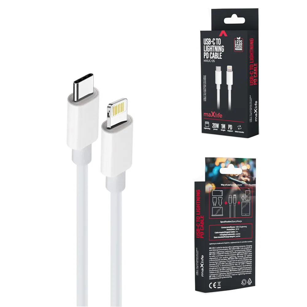 Maxlife MXUC-05 cable USB-C – Lightning 1,0 m 20W white
