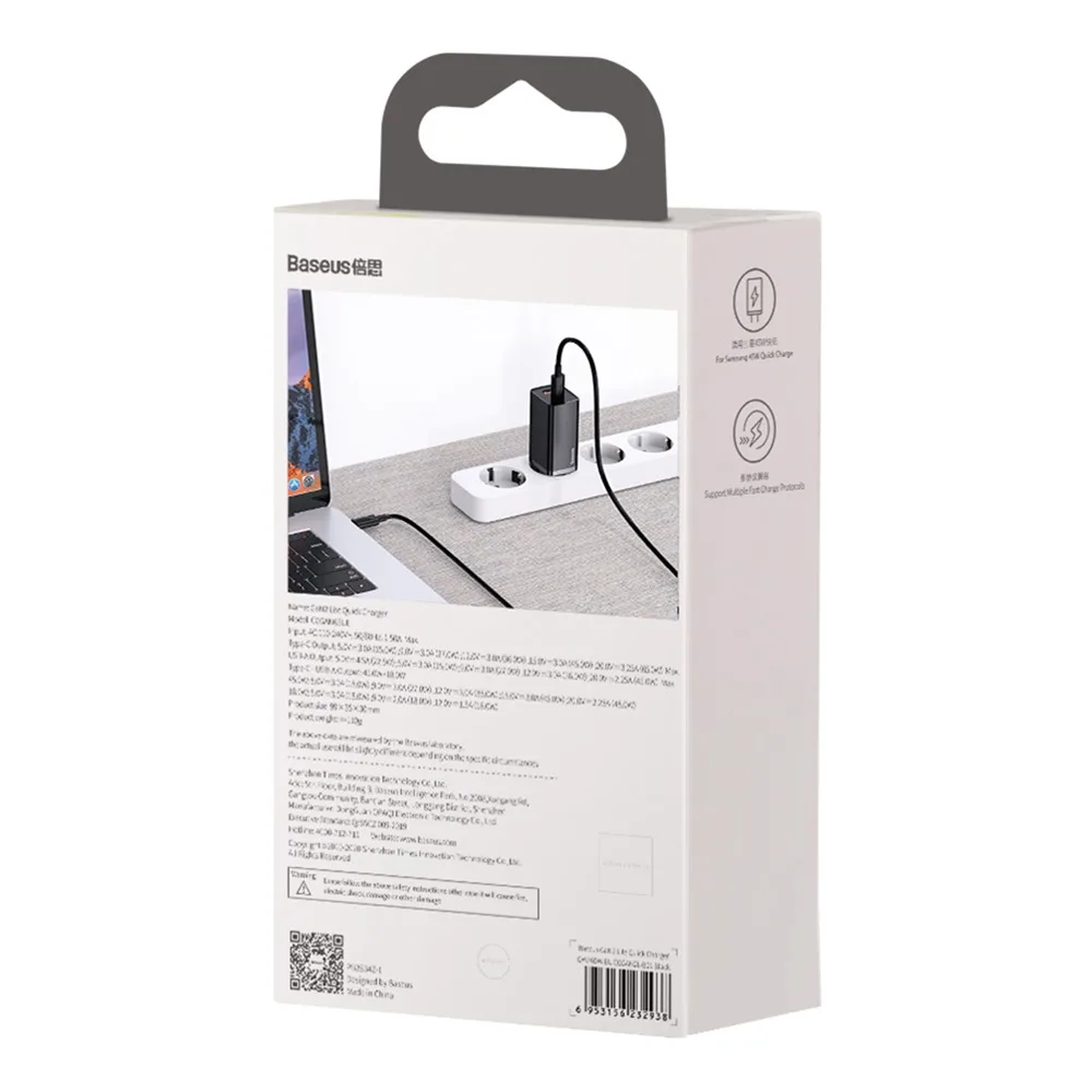 Baseus wall charger GaN2 Lite PD 65W 1x USB-C 1x USB black