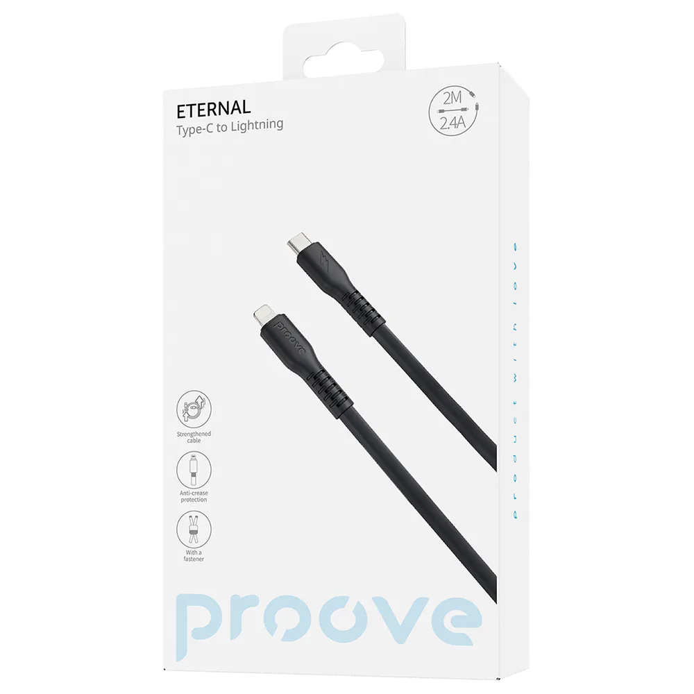Proove kabel Eternal USB-C – Lightning 2m 3A svart