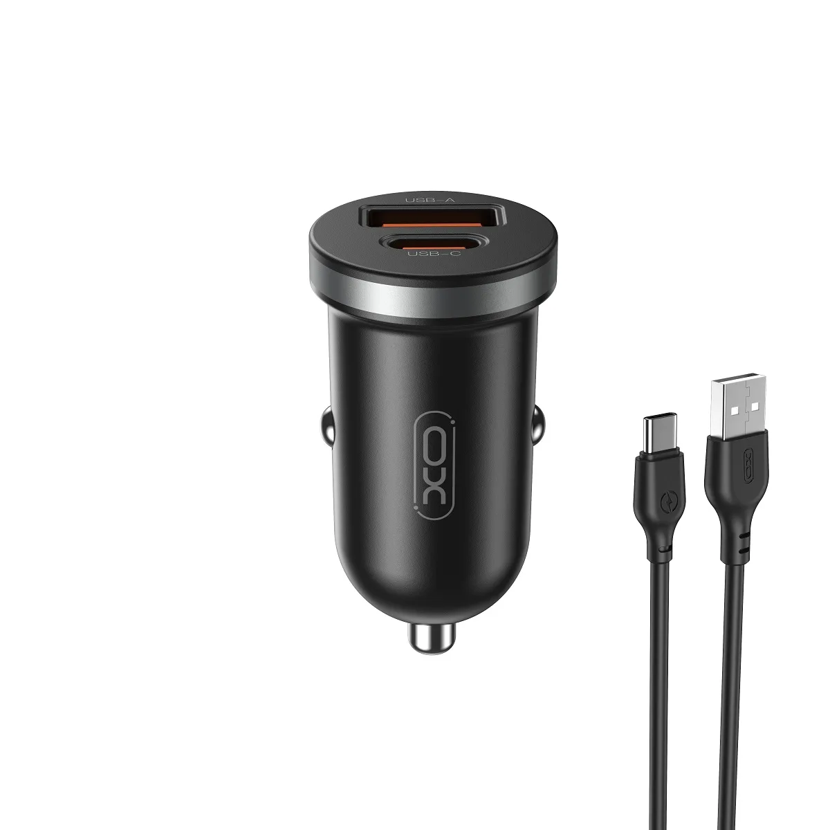XO bil-laddare CC56 PD 30W QC 1x USB 1x USB-C svart + USB – USB-C-kabel