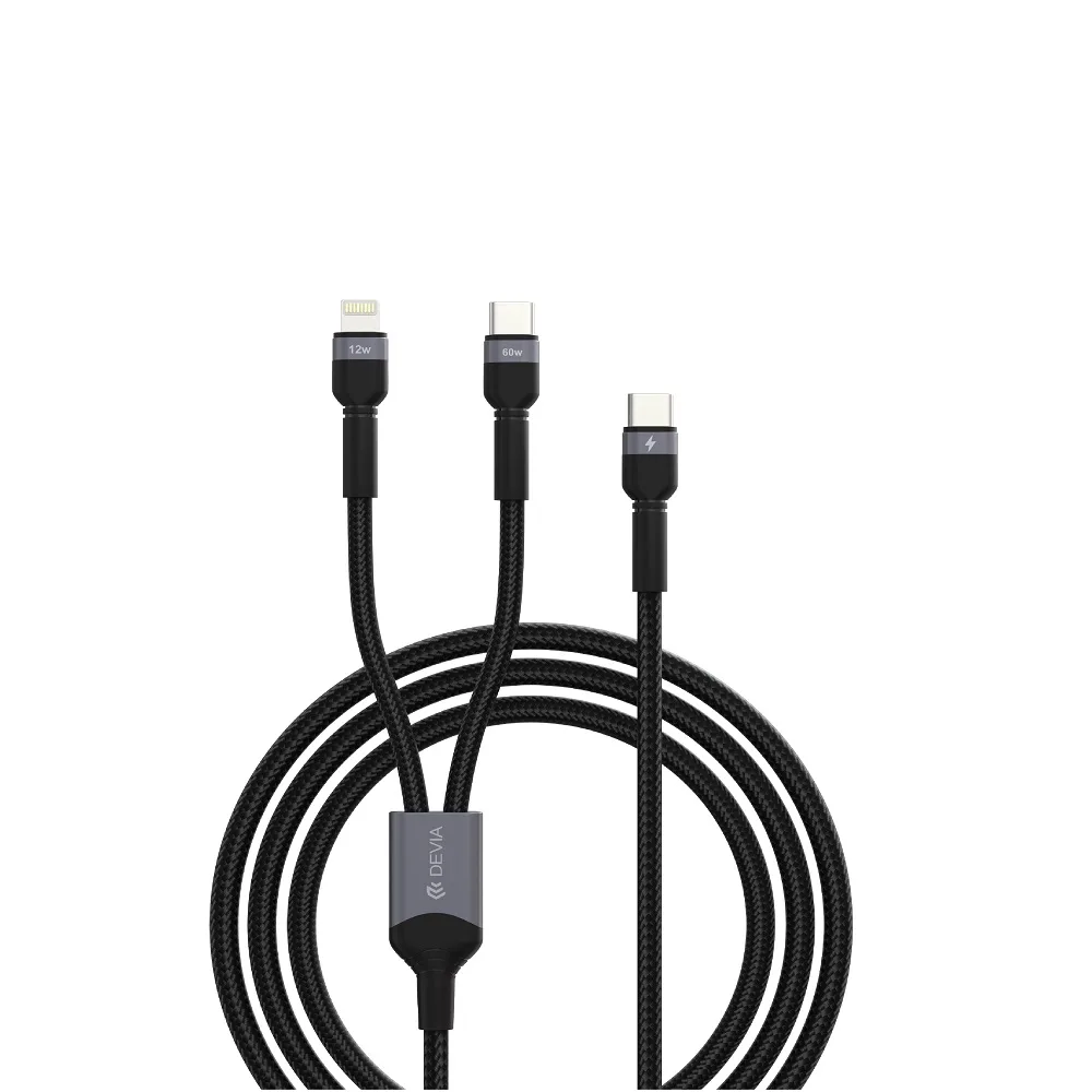 Devia 2in1-kabel Extreme EC648 USB-C + USB-C – Lightning 1,2 m 3A svart