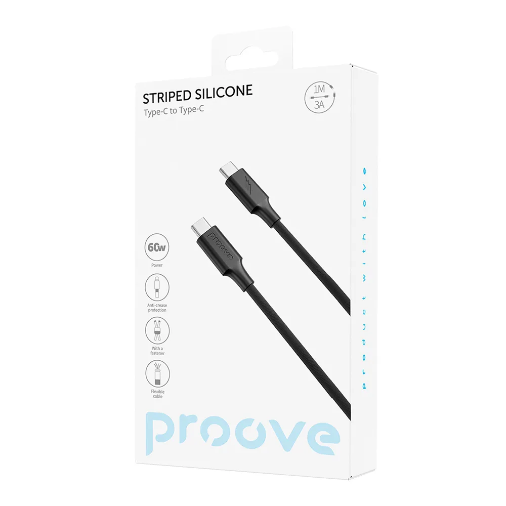 Proove kabel Randig Silikon USB-C – USB-C 1m 60W svart